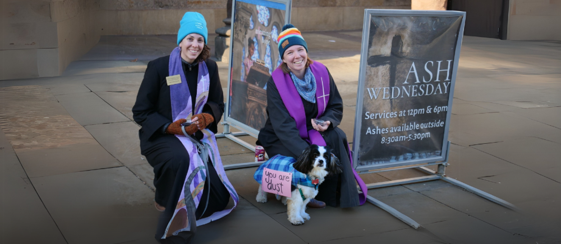 Ashley, Lindsay and dog Pope Joan doing ashes